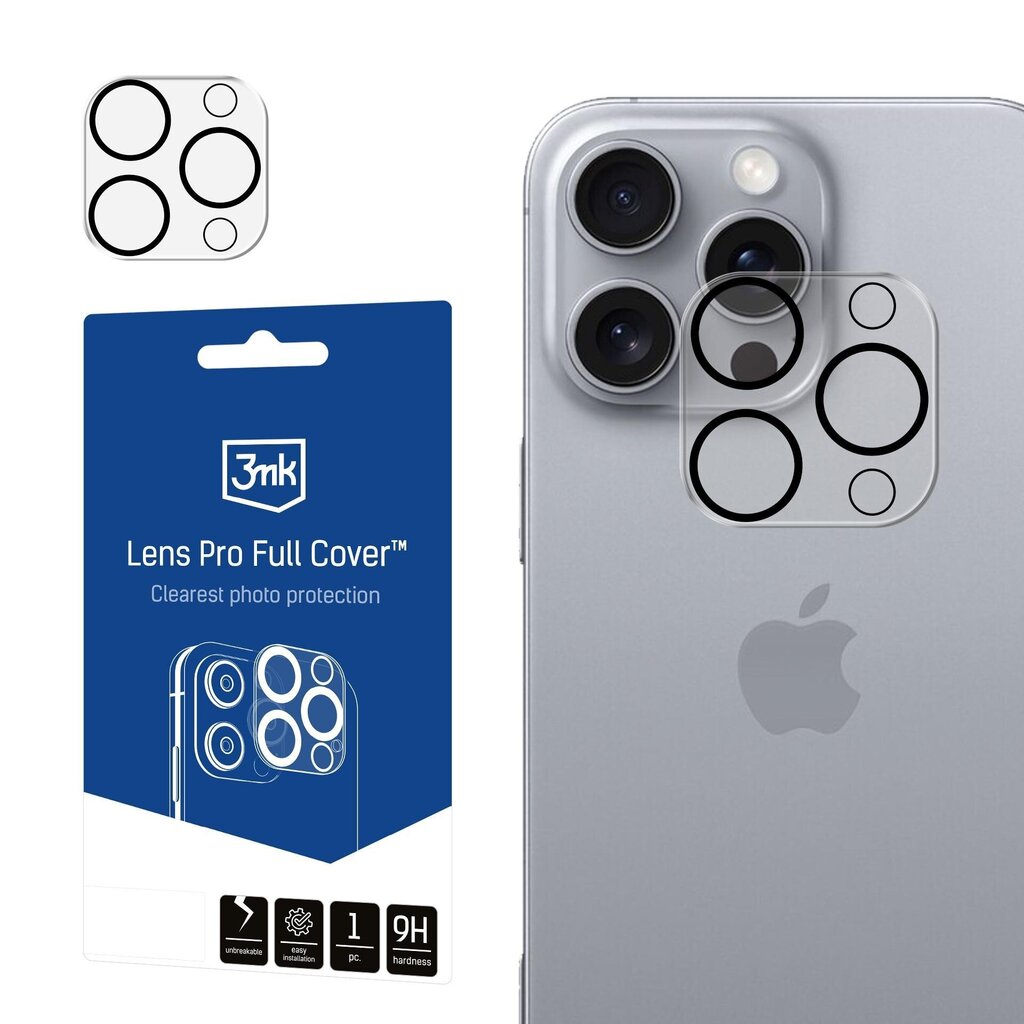 Kameran suojalasi 3mk Lens Pro Apple iPhone 16 Pro/16 Pro Max musta hinta ja tiedot | Puhelimen lisätarvikkeet | hobbyhall.fi