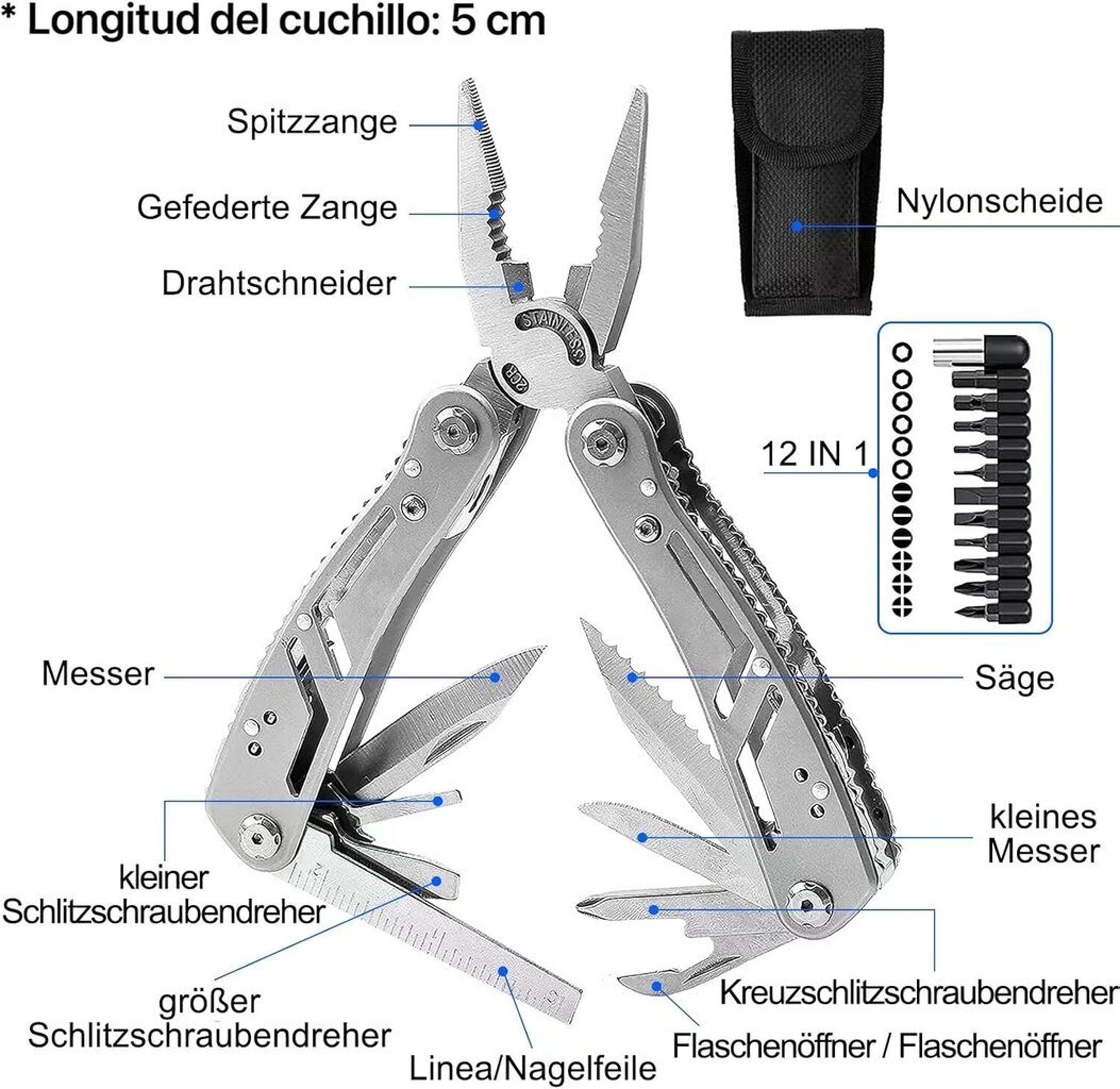 Monitoimipihdit, 24-in-1-työkalu, täydellinen ulkoiluun, kalastukseen, retkeilyyn, hopea hinta ja tiedot | Monitoimityökalut ja veitset retkeilyyn | hobbyhall.fi