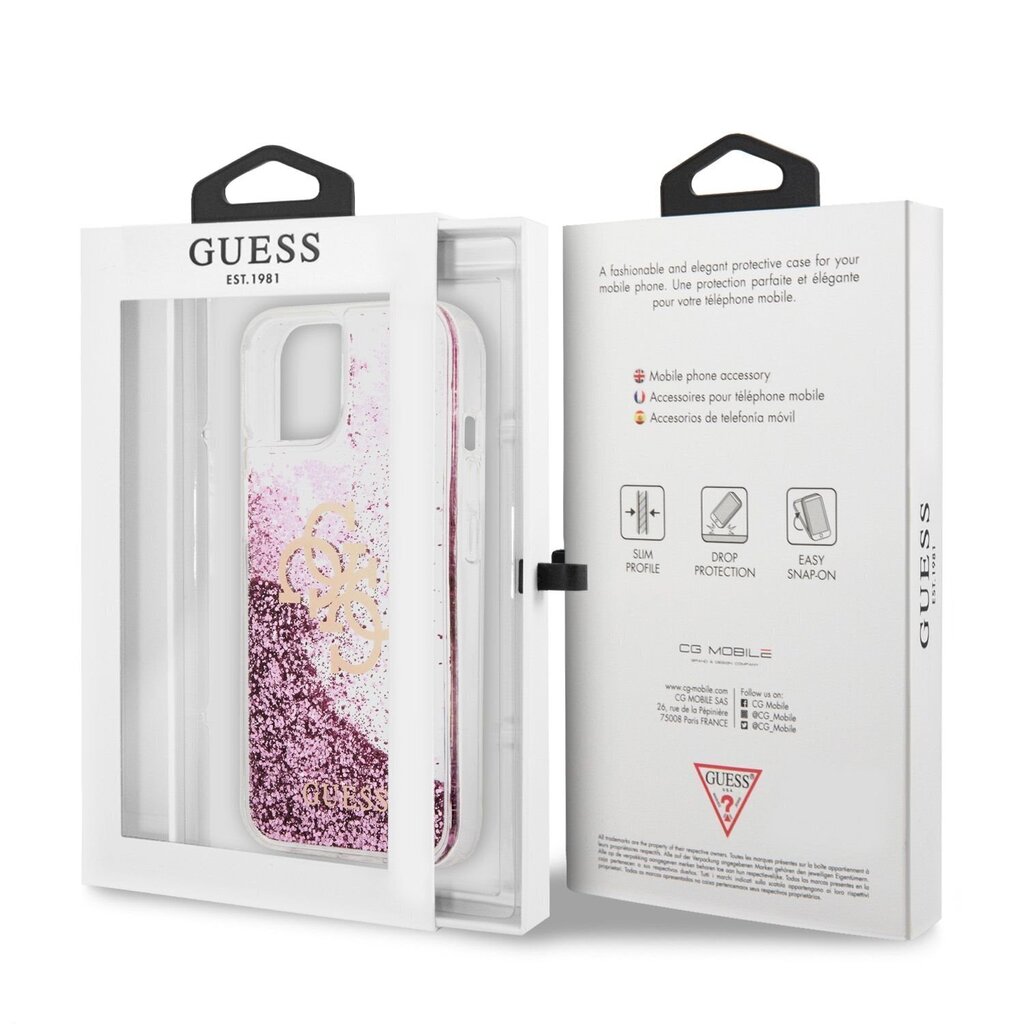 GUHCP13SLG4GPI Guess TPU Big 4G Liquid Glitter Pink Case iPhone 13 Mini Transparentille hinta ja tiedot | Puhelimen kuoret ja kotelot | hobbyhall.fi