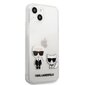 KLHCP13SCKTR Karl Lagerfeld PC / TPU Icon Karl and Choupette -kotelo iPhone 13 mini läpinäkyvä Transparent hinta ja tiedot | Puhelimen kuoret ja kotelot | hobbyhall.fi