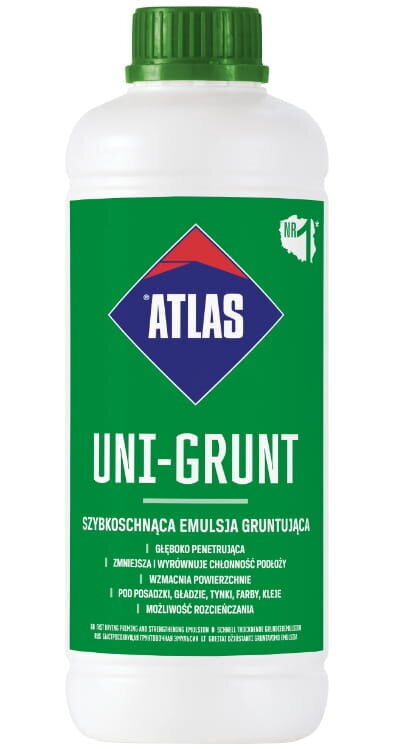 Atlas nopeasti kuivuva pohjamaalausemulsio Uni-Grunt 1 L hinta ja tiedot | Maalaustarvikkeet | hobbyhall.fi