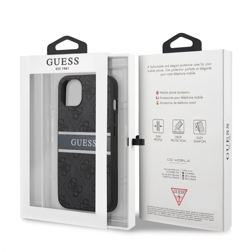 GUHCP13S4GDGR Guess PU 4G Printed Stripe Case iPhone 13 Mini Harmaa hinta ja tiedot | Puhelimen kuoret ja kotelot | hobbyhall.fi