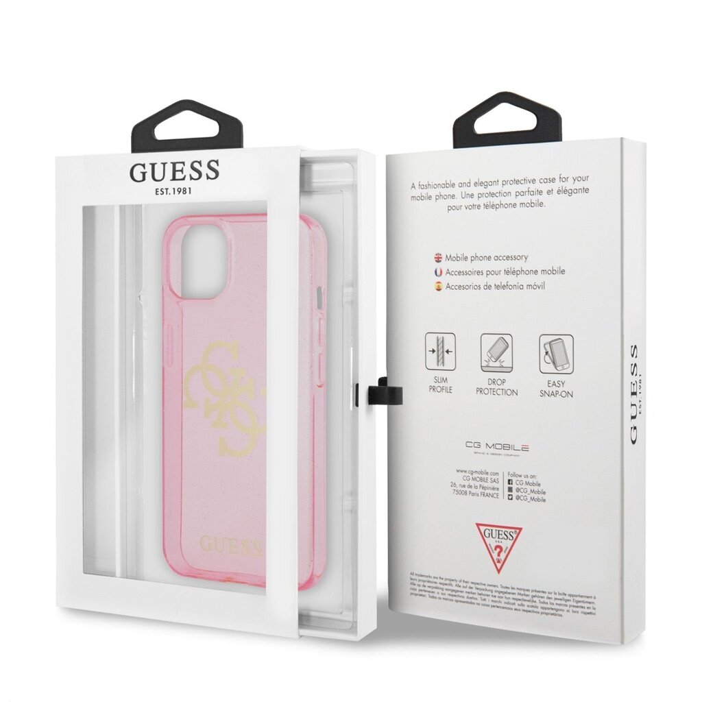 GUHCP13SPCUGL4GPI Guess TPU Big 4G Full Glitter Case iPhone 13 Mini Pinkki hinta ja tiedot | Puhelimen kuoret ja kotelot | hobbyhall.fi