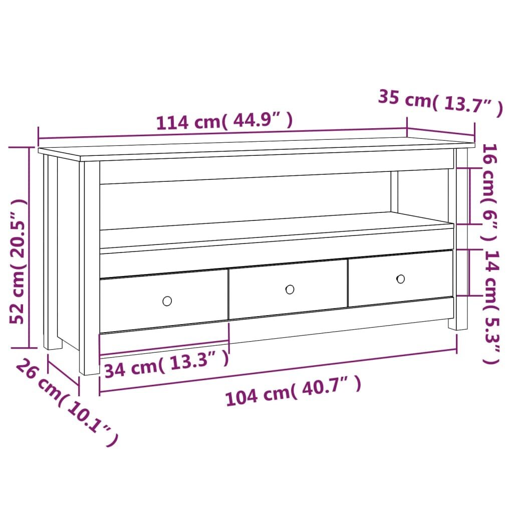 vidaXL TV-kaappi 114x35x52 cm täysi mänty hinta ja tiedot | TV-tasot | hobbyhall.fi