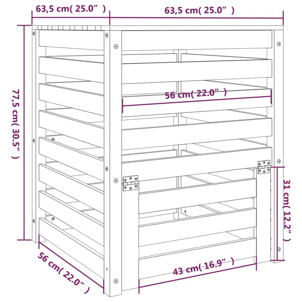 Kompostilaatikko, 63,5x63,5x77,5 cm, ruskea hinta ja tiedot | Kompostorit ja jäteastiat | hobbyhall.fi