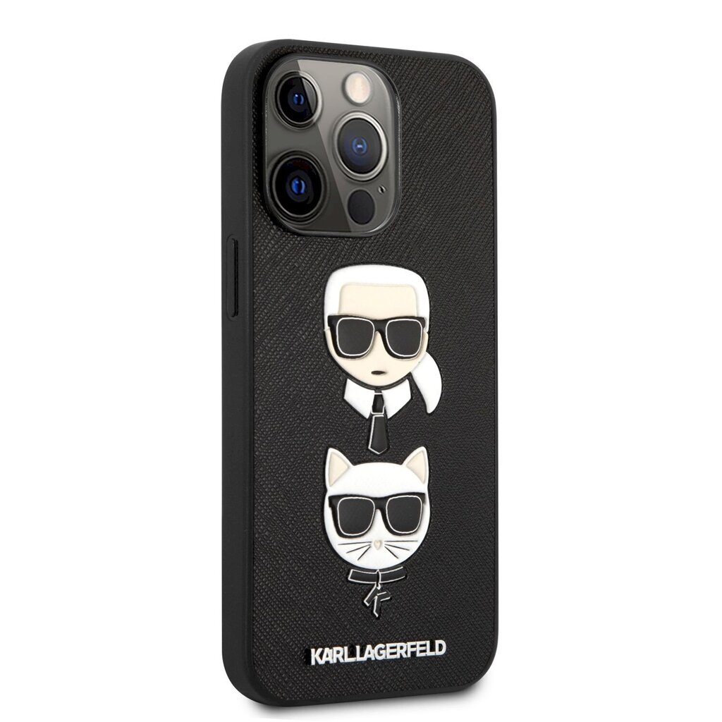 KLHCP13LSAKICKCBK Suojakotelo Karl Lagerfeld PU Saffiano Karl and Choupette Heads Case iPhone 13 Pro Black:lle hinta ja tiedot | Puhelimen kuoret ja kotelot | hobbyhall.fi