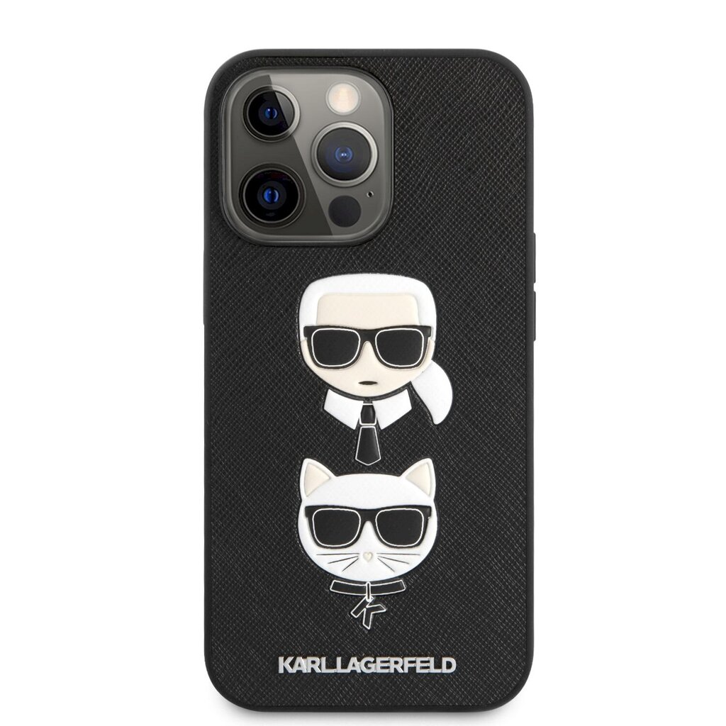 KLHCP13LSAKICKCBK Suojakotelo Karl Lagerfeld PU Saffiano Karl and Choupette Heads Case iPhone 13 Pro Black:lle hinta ja tiedot | Puhelimen kuoret ja kotelot | hobbyhall.fi