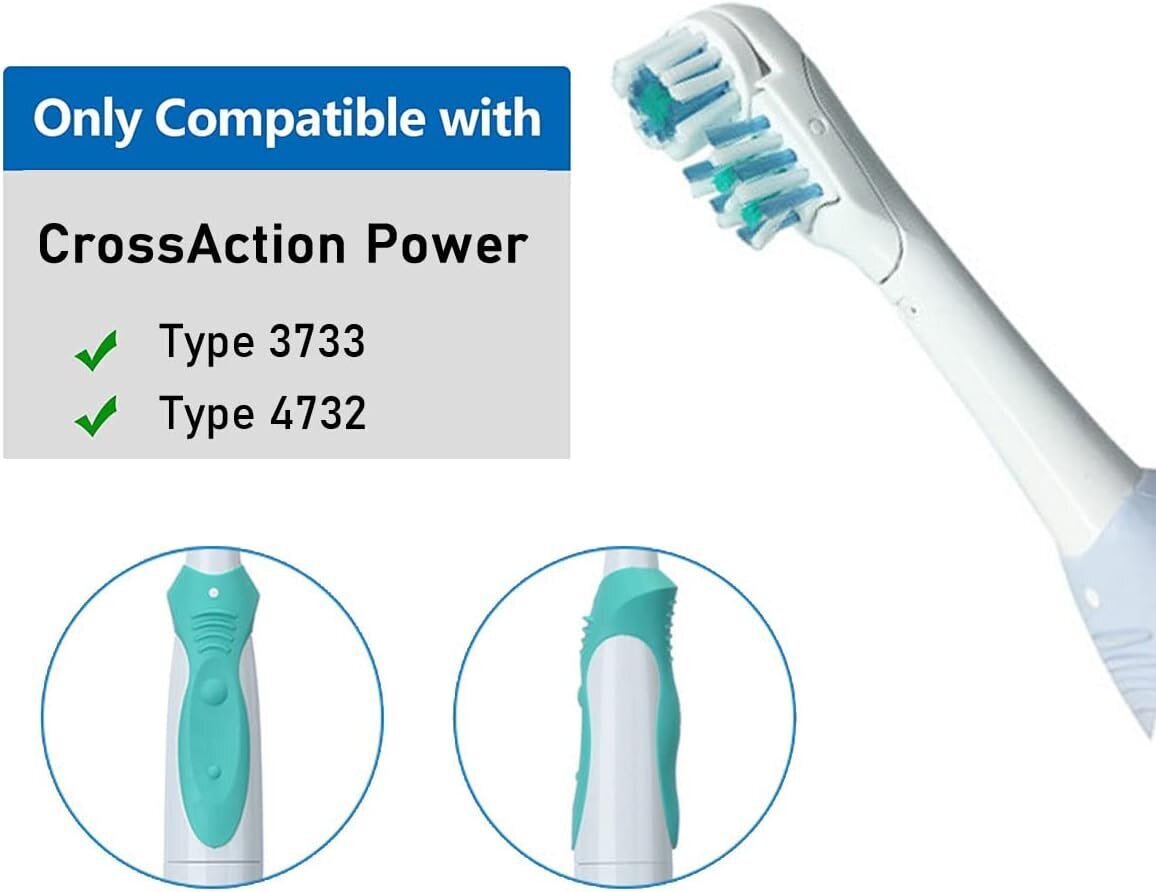 Vaihtohammasharjan päät, yhteensopivat Oral-B Cross Action Power 3733 4732:n kanssa, pyörivä tehopää ja ristikkäiset harjakset hinta ja tiedot | Sähköhammasharjat | hobbyhall.fi