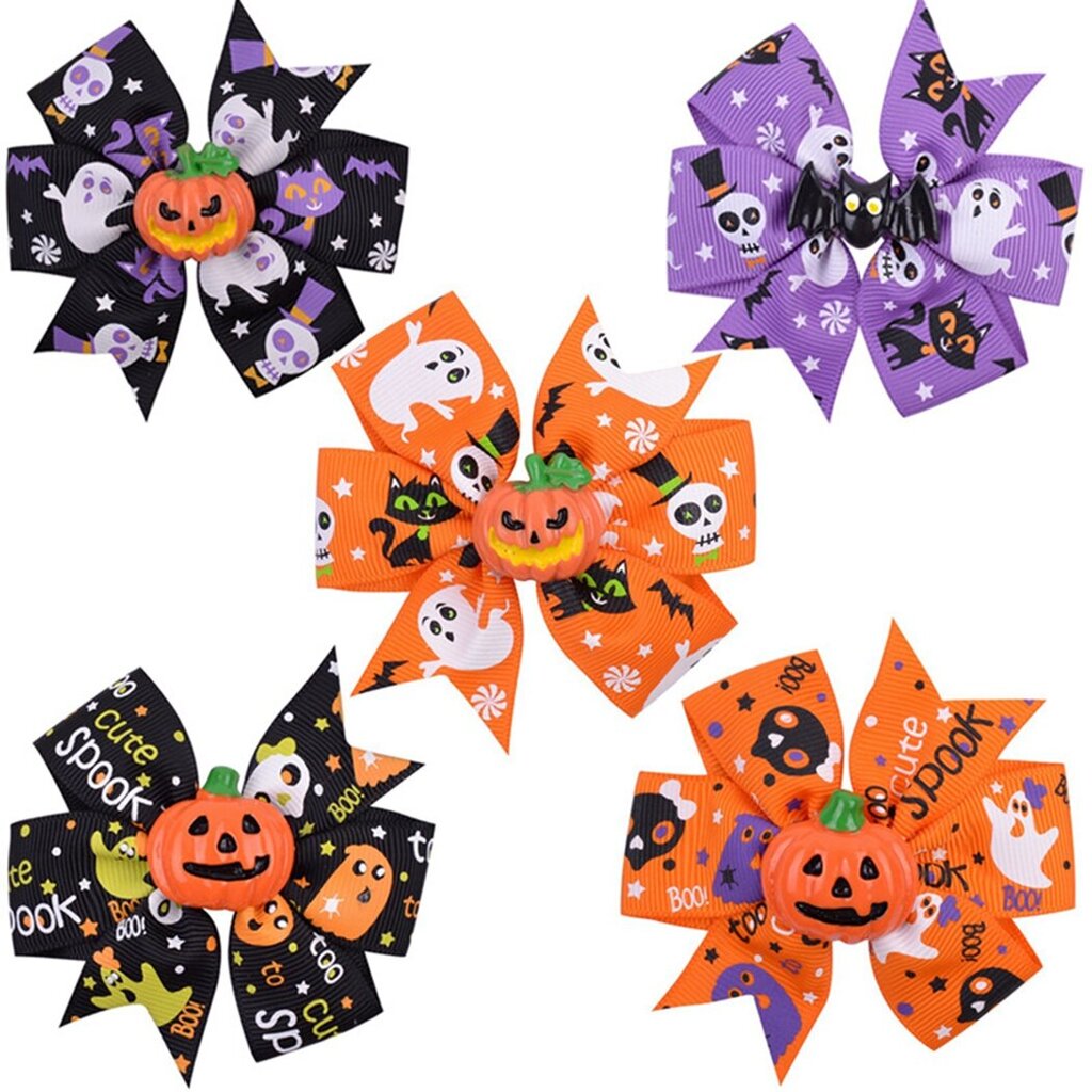 Halloween Jack-O'-Lantern Bow -hiusklipsit, 5 kpl hinta ja tiedot | Hiusharjat, kammat ja sakset | hobbyhall.fi