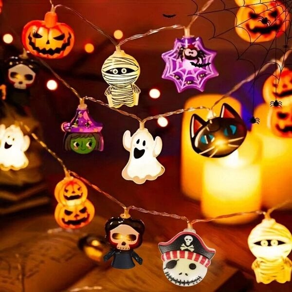 Halloween Party LED String Lights Pumpkin Ghost Spider Web -riippuvalaisin Halloween-kodin sisä-ulkokoristukseen