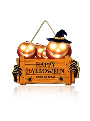 Halloween puinen ovikyltti, kurpitsa hatulla puinen kyltti hinta ja tiedot | Juhlakoristeet | hobbyhall.fi