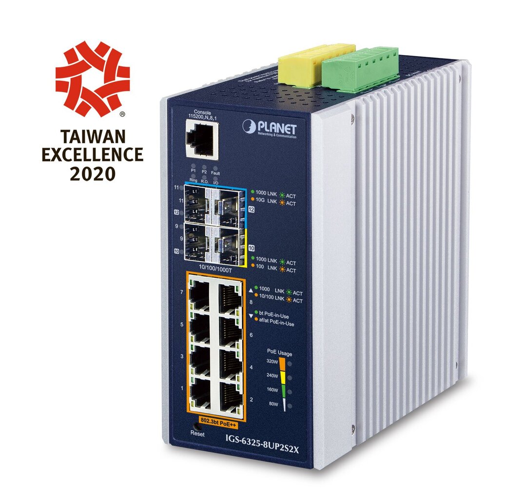 PLANET IP30 DIN-kisko Industrial L3 8P Managed Gigabit Ethernet (10/100/1000) alumiini, sininen hinta ja tiedot | Verkkokytkimet | hobbyhall.fi