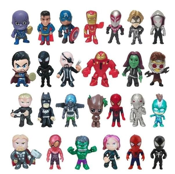 26 kpl Marvel Avengers Iron Man Spiderman Hulk Thanos Groot Kawaii 3-4CM Mini Q -versio