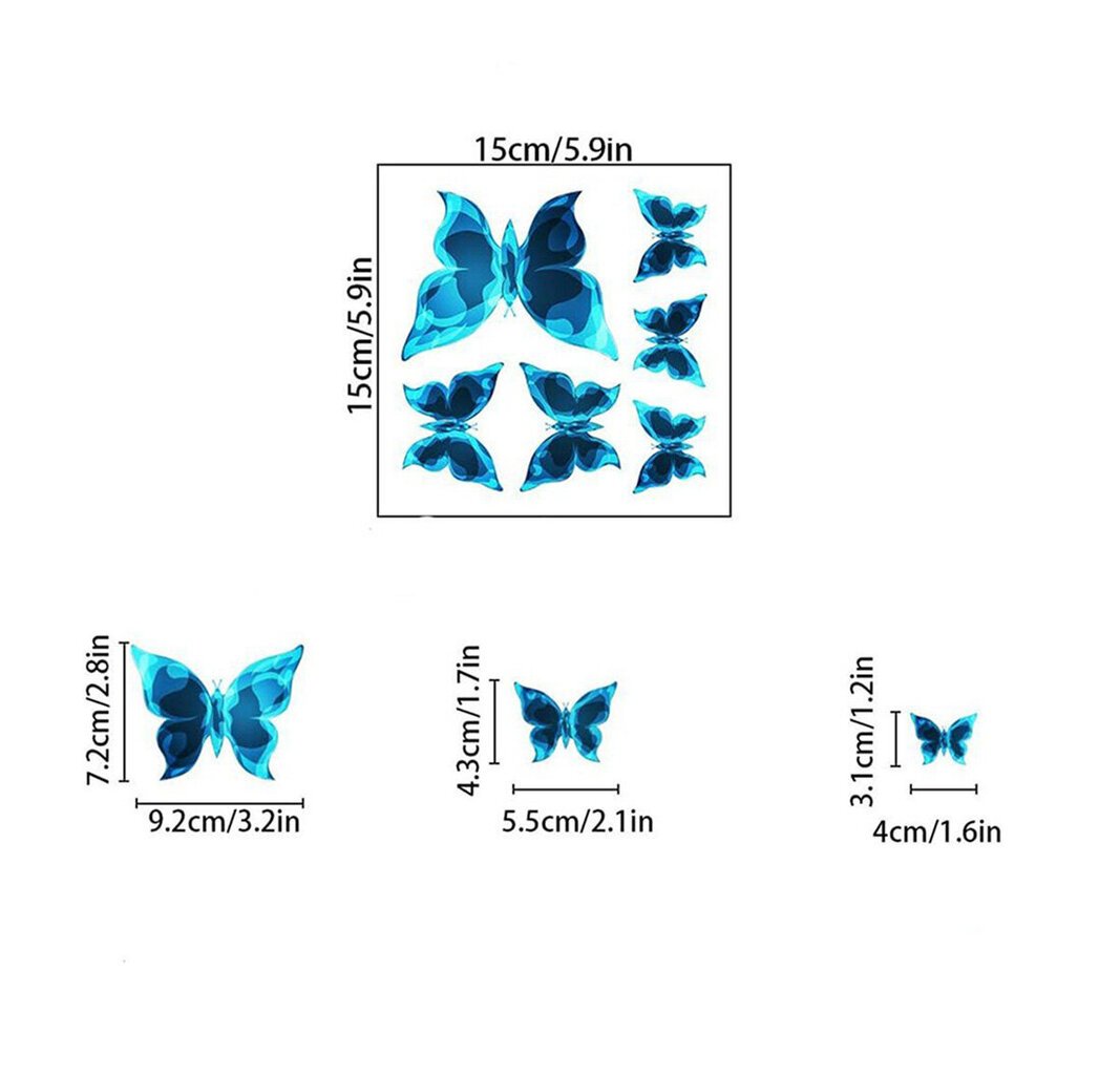 Pimeässä hohtava 3D-perhonen seinätarra, sininen hinta ja tiedot | Koristeet ja tarrat | hobbyhall.fi