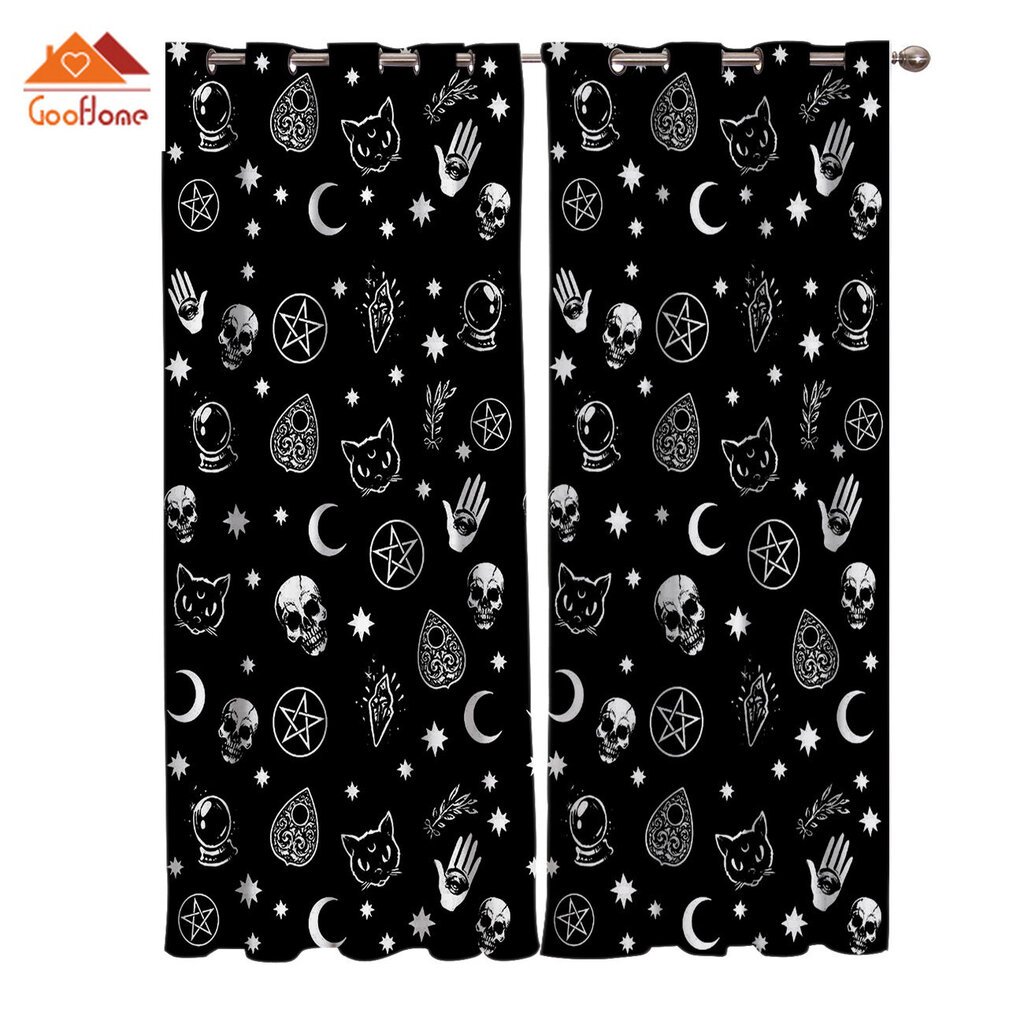 Halloween Black Witch Skull Moon Ennustaminen Ikkuna Verhot Olohuone Ulkoilu Kangas Verhot Verho Kodin sisustus hinta ja tiedot | Koristeet ja tarrat | hobbyhall.fi