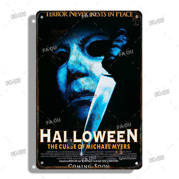 Halloween-elokuva Koristelaatta Tina Metalli Retrokyltti Cinema Kahvila Baari Sisustus julistetaulu Moderni kodin seinäsisustus Esteettinen