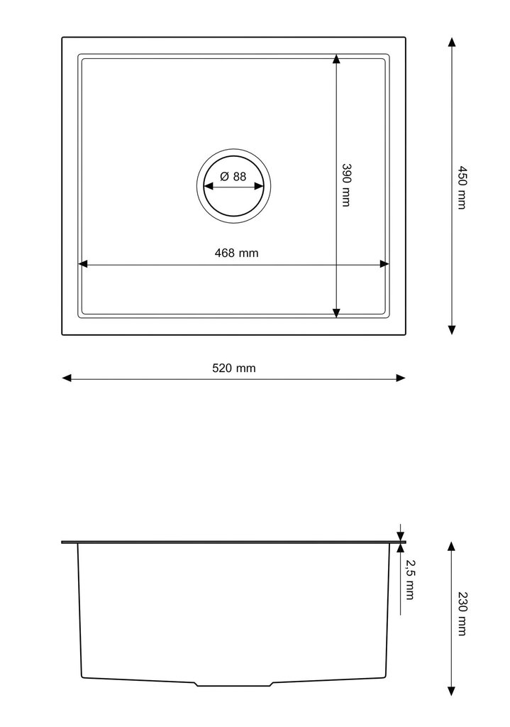 Pesuallas Granitan 52x45 cm hinta ja tiedot | Keittiöaltaat | hobbyhall.fi