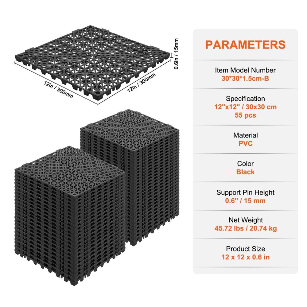 Vevor PVC-viemärilaatat, 30x30cm, 55 kpl hinta ja tiedot | Lattialaatat | hobbyhall.fi