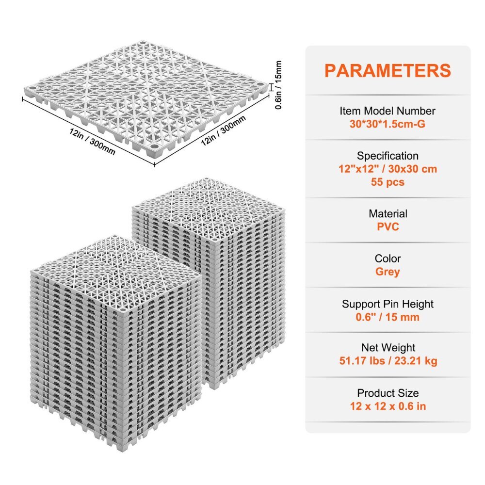 PVC-viemärilaatat Vevor, 30x30 cm, 55 kpl hinta ja tiedot | Lattialaatat | hobbyhall.fi