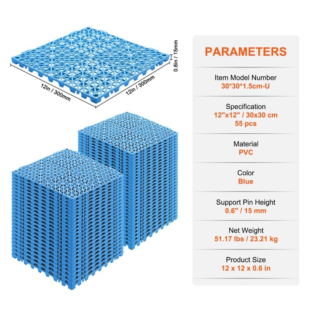 PVC-viemärilaatat Vevor, 30x30 cm, 55 kpl hinta ja tiedot | Lattialaatat | hobbyhall.fi