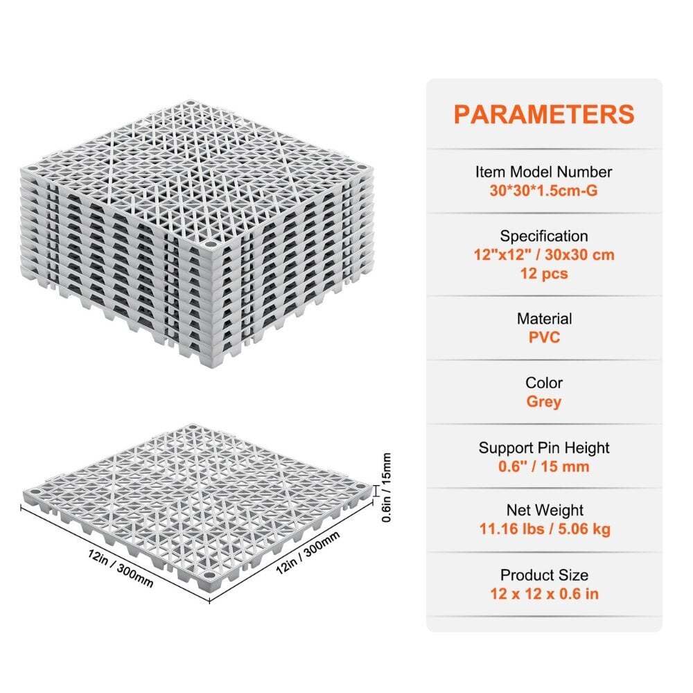 PVC-viemärilaatat Vevor, 30x30 cm, 12 kpl hinta ja tiedot | Lattialaatat | hobbyhall.fi