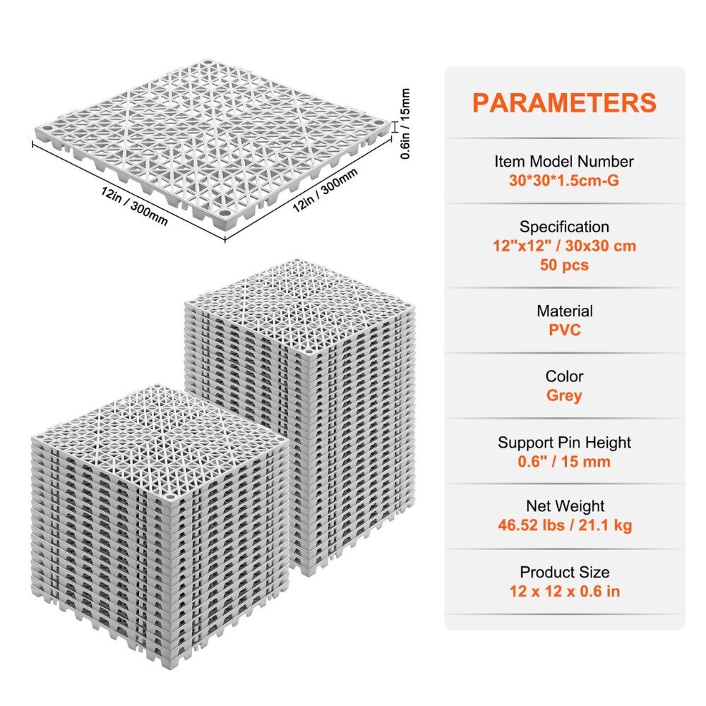 PVC-viemärilaatat Vevor, 30x30 cm, 50 kpl hinta ja tiedot | Lattialaatat | hobbyhall.fi