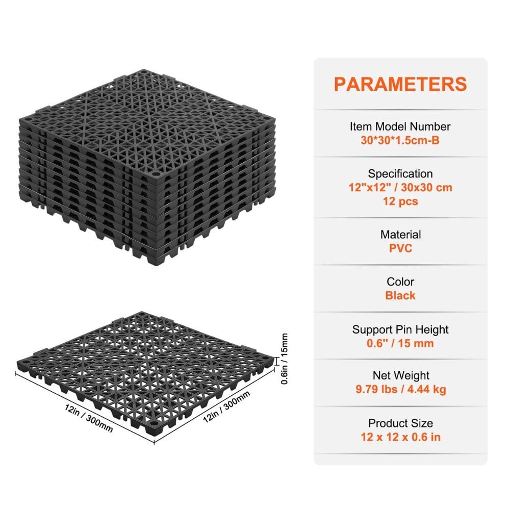 PVC-viemärilaatat Vevor, 30x30 cm, 12 kpl hinta ja tiedot | Lattialaatat | hobbyhall.fi