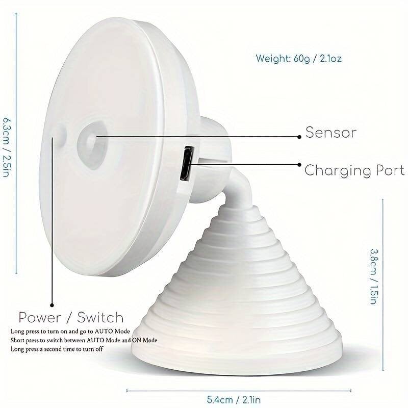 Ihmiskehon tunnistinlamppu Pyörivä anturilamppu USB-lataus Pyörivä käytävä Makuuhuone Yövalo Ei johtoja hinta ja tiedot | Seinävalaisimet | hobbyhall.fi
