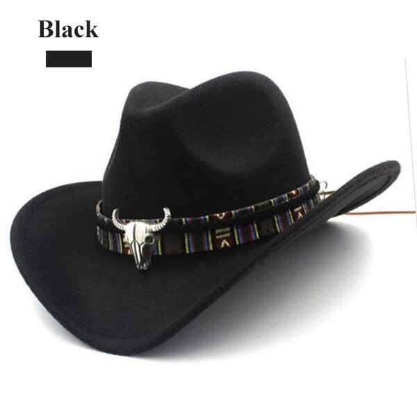 Etninen tyyli Cowboy-hattu Muoti Tyylikäs Unisex Yksivärinen Jazz-hattu härän muotoisella sisustuksella Länsi-Cowboy-hatut