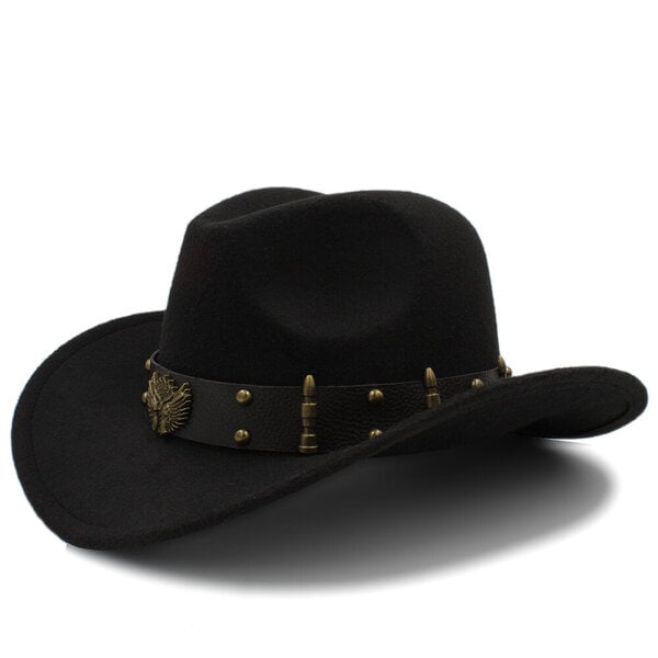 Naiset Miehet Musta Villa Chapeu Western Cowboy Hattu Gentleman Jazz Sombrero Hombre Lippalakki Isä Cowgirl Hatut Koko 56 58cm