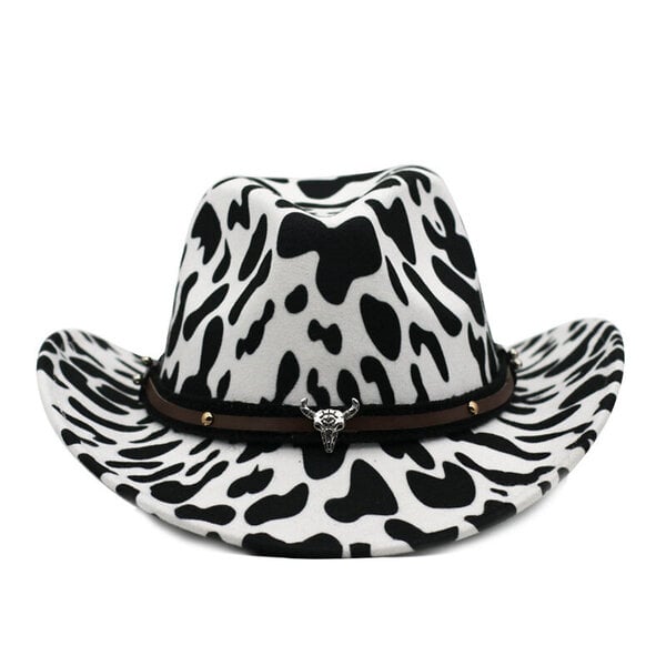 Cowboy hattu syksy talvi lehmäkuvio Fedora hattu kaksipuolinen paksuuntunut curling härän pää logo unisex jazz