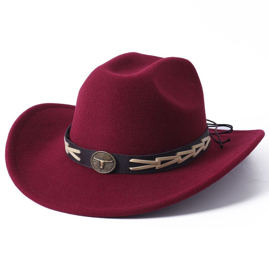 Cowboy hattu syksy ja talvi paksu fedora hattu yksivärinen punainen kihara härän pää logo unisex jazz hinta ja tiedot | Miesten hatut, huivit ja käsineet | hobbyhall.fi