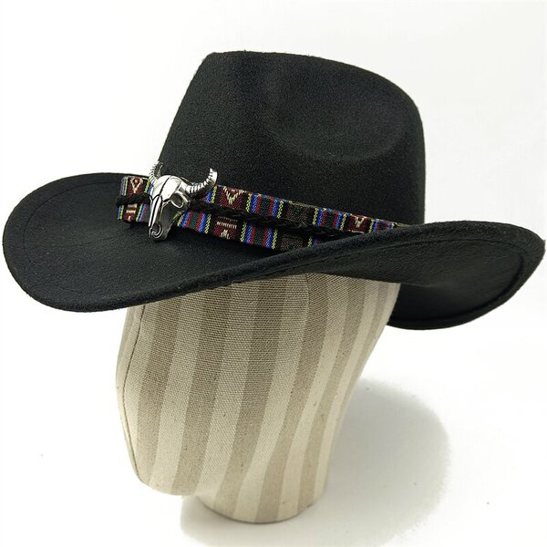 Cowboy hattu syksy ja talvi paksu fedora hattu yksivärinen punainen kihara härän pää logo unisex jazz