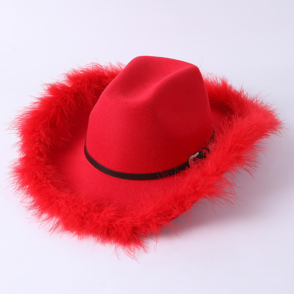 Cowboy hattu syksy ja talvi paksu fedora hattu yksivärinen punainen kihara härän pää logo unisex jazz hinta ja tiedot | Miesten hatut, huivit ja käsineet | hobbyhall.fi