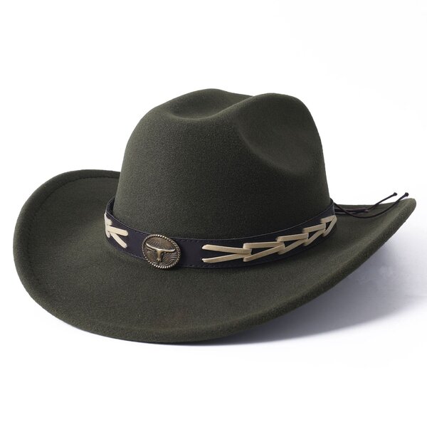 Cowboy hattu syksy ja talvi paksu fedora hattu yksivärinen punainen kihara härän pää logo unisex jazz