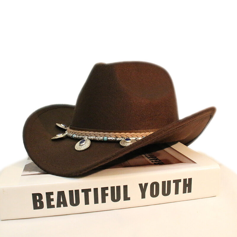 National Style Riipus Band Vanhemman lapsi Naiset Miehet Lapsi Lapsi Villa Leveälierinen Cowboy Länsihattu Cowgirl Bowler Cap 54 57 61cm hinta ja tiedot | Miesten hatut, huivit ja käsineet | hobbyhall.fi