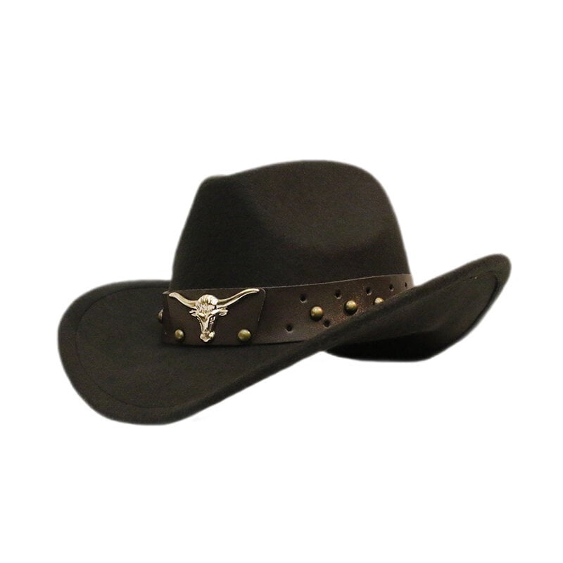 Retro Bull Ox Head Niitti Nahkanauha Unisex Naiset Miehet Lapsi Lapsi Villa Leveälierinen Sun Cowboy Länsihattu Cowgirl Lippalakki 54 57 61cm hinta ja tiedot | Miesten hatut, huivit ja käsineet | hobbyhall.fi