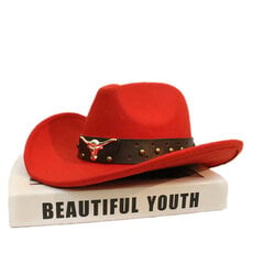 Retro Bull Ox Head Niitti Nahkanauha Unisex Naiset Miehet Lapsi Lapsi Villa Leveälierinen Sun Cowboy Länsihattu Cowgirl Lippalakki 54 57 61cm hinta ja tiedot | Miesten hatut, huivit ja käsineet | hobbyhall.fi