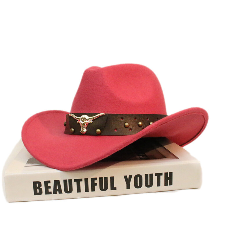 Retro Bull Ox Head Niitti Nahkanauha Unisex Naiset Miehet Lapsi Lapsi Villa Leveälierinen Sun Cowboy Länsihattu Cowgirl Lippalakki 54 57 61cm hinta ja tiedot | Miesten hatut, huivit ja käsineet | hobbyhall.fi