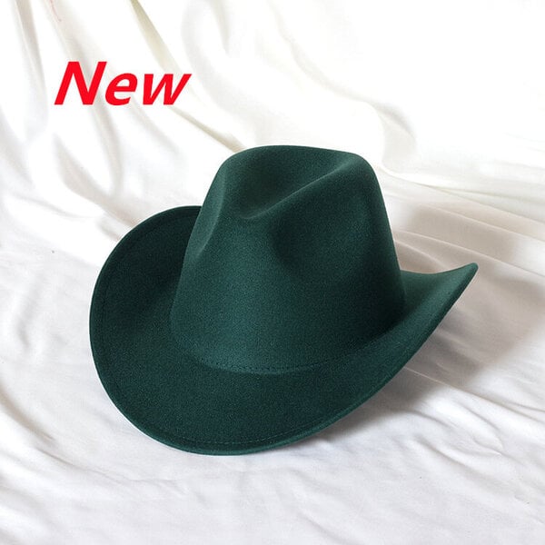 Mintunvihreä Western Cowboy Hat Naisten miesten poimutettu cowboy Tyttö Fedora nahkaisella Fedora Toca Toca Ritarihattu