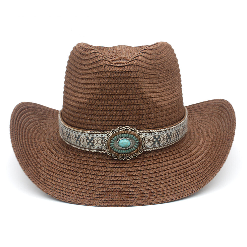 Miehet Naiset Pehmeät Olki Länsi Cowboy Hatut Leveälieriset aurinkohattu Kesähatut Sombrero Travel Sunbonnet Outdoor Beach Koko US 7 1 4 UK L hinta ja tiedot | Miesten hatut, huivit ja käsineet | hobbyhall.fi