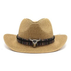 Kesä Cowboy Hattu Longhorn Hatband Pool Party Beach Straw Cap Western Stetson Muotoileva Cowgirl Unisex Jazz Fedora Panama hinta ja tiedot | Miesten hatut, huivit ja käsineet | hobbyhall.fi