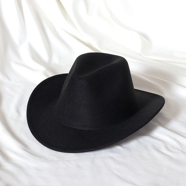 Fedora Solid Color Cowboy Hat Roll Brim Sticky Hat Syksy- ja talvihattu naisille Miesten ulkoilu jazz-hattu Länsi-Cowboy-hattu