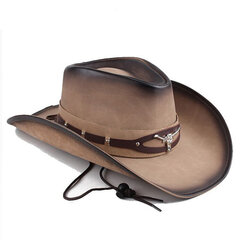 Klassinen 100% Nahka Western Cowboy Hattu Miesten Gentleman Isä Kummisetä Lippalakit Panama Cowgirl Jazz Hatut Sombrero Hombre hinta ja tiedot | Miesten hatut, huivit ja käsineet | hobbyhall.fi