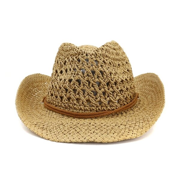 Unisex-virkattu Anti-uv Cowboy-hattu aurinkosuojajuhla Jazz-hatun säätököysi Cowboy-hatun yläosa isolla reunalla