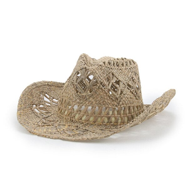 Muoti Koverrettu Käsintehty Cowboy Olkihattu Naiset Miehet Kesä Ulkoilu Ranta Aurinkohatut Unisex Solid Länsi Aurinkovarjo Cap Hot