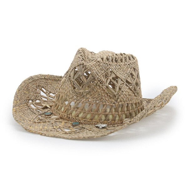 Muoti Koverrettu Käsintehty Cowboy Olkihattu Naiset Miehet Kesä Ulkoilu Ranta Aurinkohatut Unisex Solid Länsi Aurinkovarjo Cap Hot