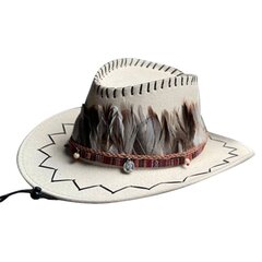 Cowboy-hattu höyhenhattunauha Cowboy-asu Länsi-esitys Cosplay-rekvisiitta Rantamatkat Cowgirl-hattu Kesäaurinkohattu retkeilyyn hinta ja tiedot | Miesten hatut, huivit ja käsineet | hobbyhall.fi