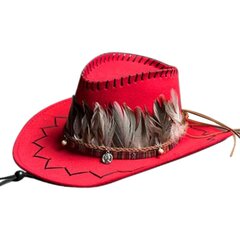 Cowboy-hattu höyhenhattunauha Cowboy-asu Länsi-esitys Cosplay-rekvisiitta Rantamatkat Cowgirl-hattu Kesäaurinkohattu retkeilyyn hinta ja tiedot | Miesten hatut, huivit ja käsineet | hobbyhall.fi