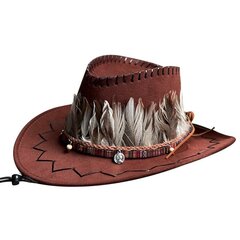 Cowboy-hattu höyhenhattunauha Cowboy-asu Länsi-esitys Cosplay-rekvisiitta Rantamatkat Cowgirl-hattu Kesäaurinkohattu retkeilyyn hinta ja tiedot | Miesten hatut, huivit ja käsineet | hobbyhall.fi